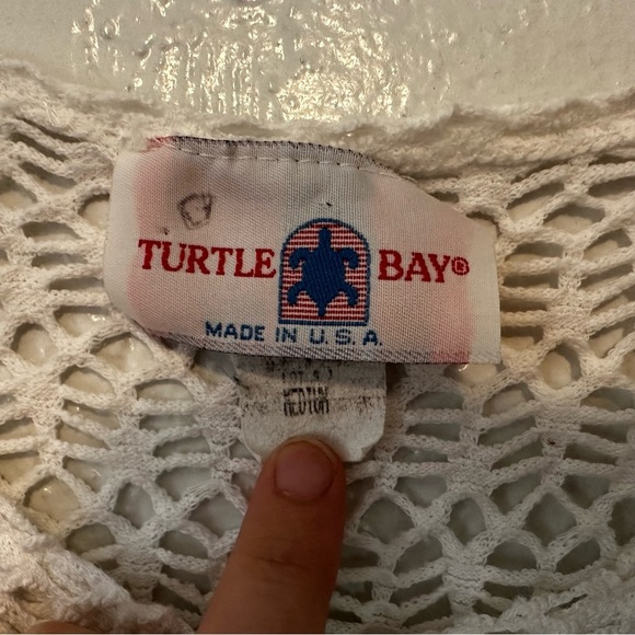 Vintage White open knit babydoll swim cover shirt size Medium - Picture 4 of 6